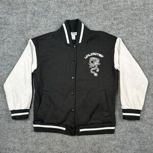 Refuge Athletics Varsity Jacket Adult XS Black White Unlimited Dragon Japanese